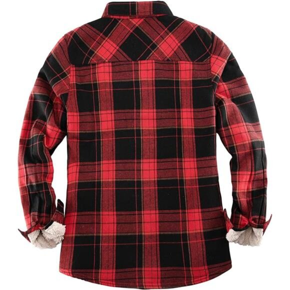 Womens Sherpa Lined Flannel Jacket with Hand Pockets, Plaid Button Down Fuzzy - Picture 1 of 6